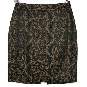 Worthington‎ Pencil Straight Skirt Black Gold Jacquard Damask Lined 10